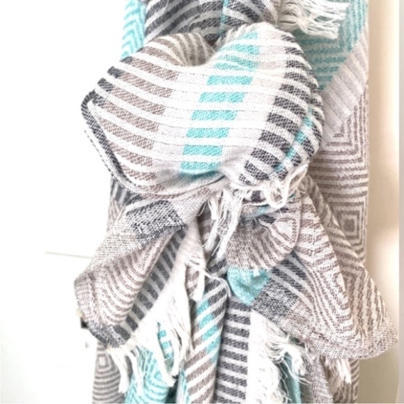 Travel Wrap Blanket Sarong Hand Crafted Loom Weave 2 Side Organic Cotton Aqua - Picture 3 of 16
